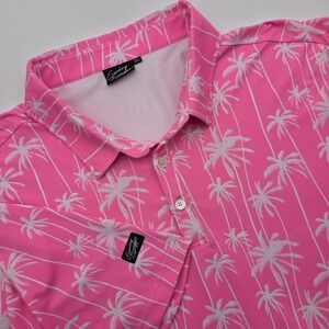 Sunday‎ Swagger Golf Polo Men's 3XL Pink/White All Over Palm Tree Print AOP Golf